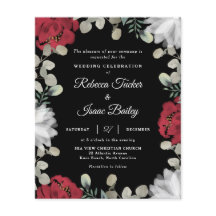 Elégant Rouge Blanc Floral Vert Mariage Inviter
