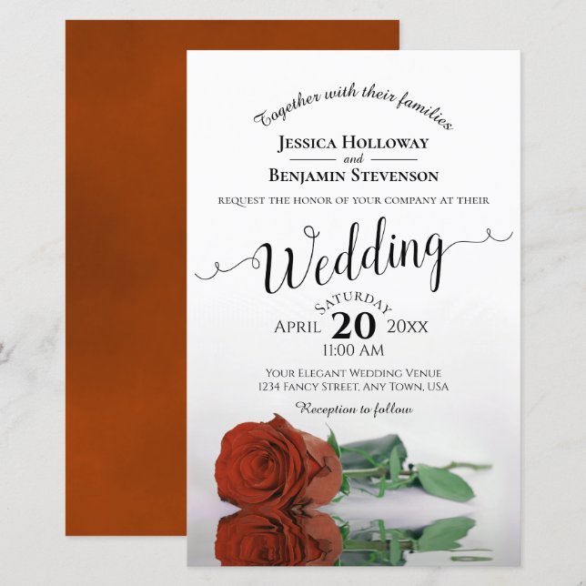Papier Elégant rouille orange Rose Faire-part de mariage  (Devant / Derrière)