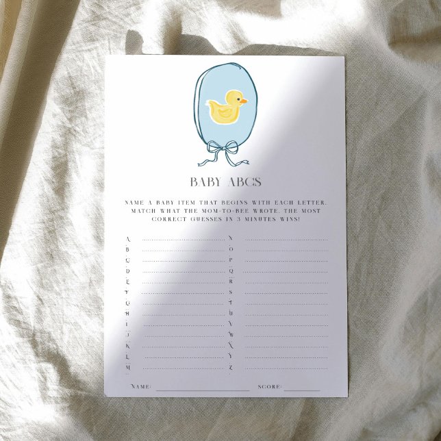 Papier Elégant Rubber Ducky Ribbon ABC Baby shower Jeu (Elegant meets cute rubber ducky Baby Shower game of Baby ABCs.)