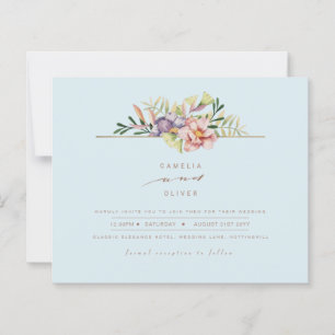 Papier Elégant Sky Blue Summer Floral Wedding Inviter QR