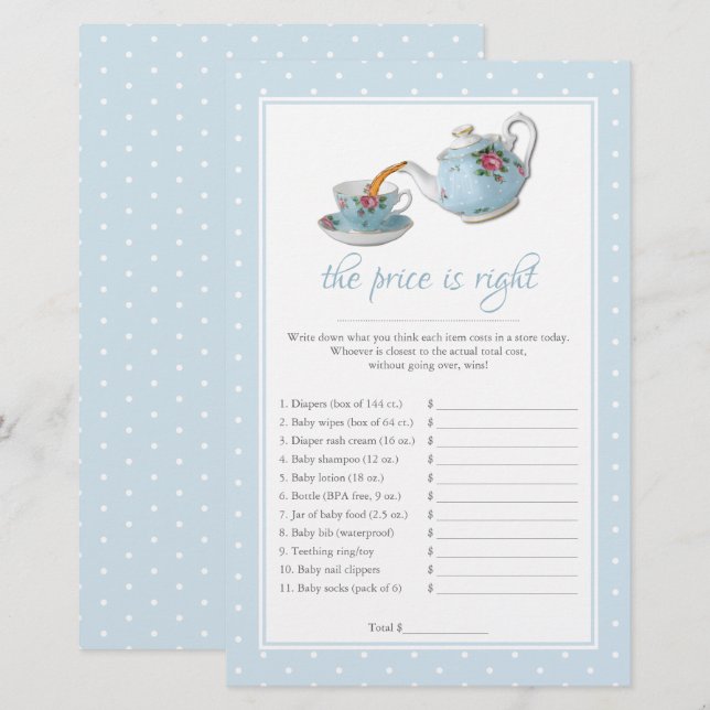 Papier Elégant Teacups Baby shower Tea Party Jeu (Devant / Derrière)
