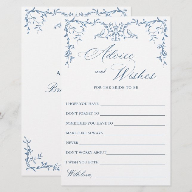 Papier Elégant Victorian Ornate Bleu Voeux & Conseil Card (Devant / Derrière)
