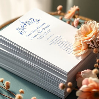 Papier Élégant Vintage Romance Dusty Blue Wedding Program