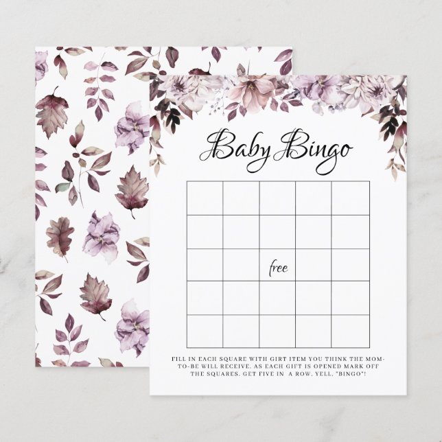 Papier Élégant Violet Foliage Bingo Bingo Jeu (Devant / Derrière)