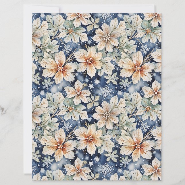 Papier Elegant White Floral & Navy Blue Winter Paper (Devant)