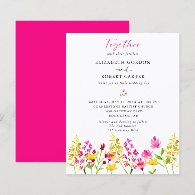 Papier Elégante aquarelle Fleur sauvage budget Mariage (Devant / Derrière)