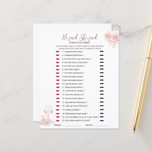 Papier Elégante aquarelle rose floral Il dit qu'elle a di (Devant/Arrière en situation)