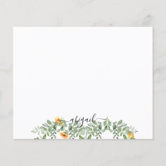 Papier Elégante aquarelle tournesols en feuillage personn (Devant)