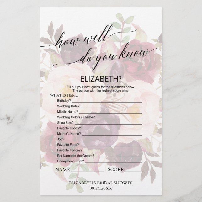 Papier Élégante calligraphie Faded Floral Bridal Jeu (Devant)