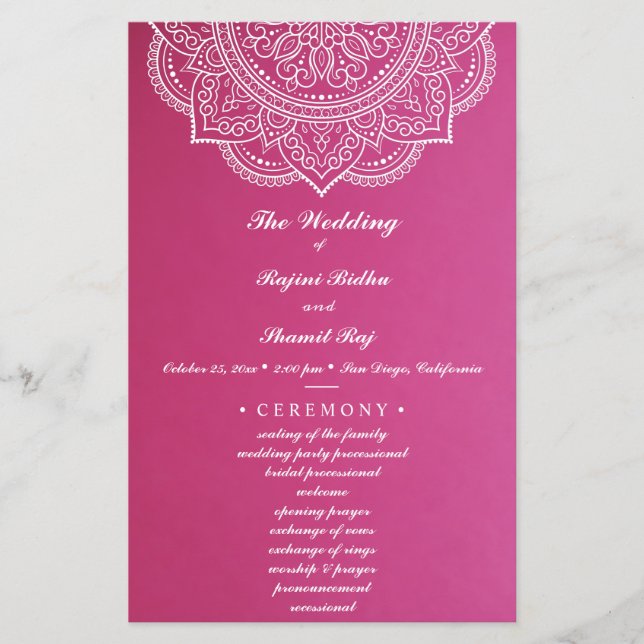 Papier Élégante cérémonie de Mariage Paisley Pink White I (Devant)