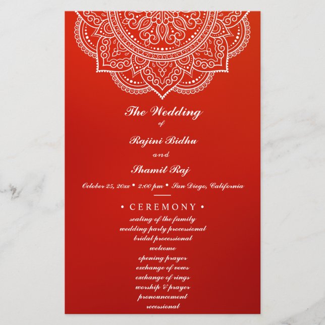 Papier Élégante cérémonie des Mariages de Crimson Indian  (Devant)