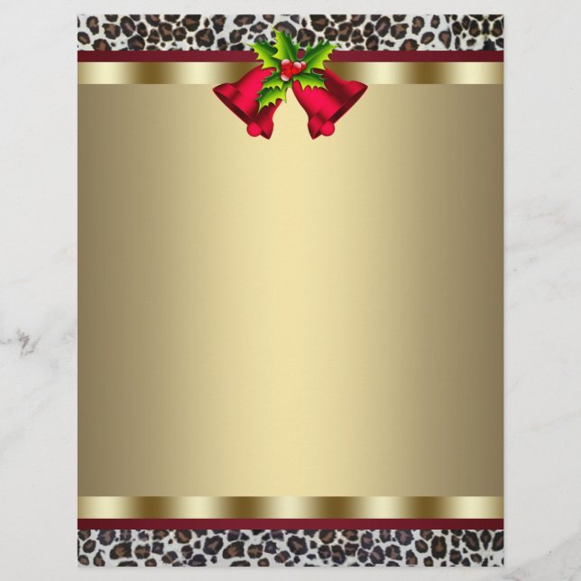 Papier Élégante en-tête de Noël Rouge Léopard Or (Devant)