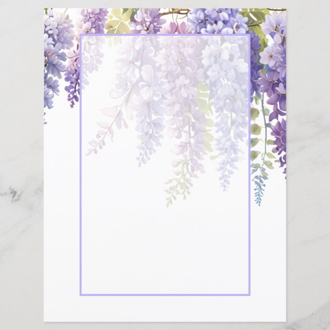 Papier Élégante glycine florale d'aquarelle mauve douce (Devant)
