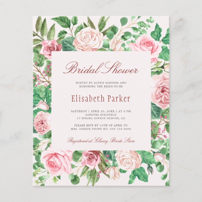 Papier Élégante invitation à la nuptiale rose budget (Devant)