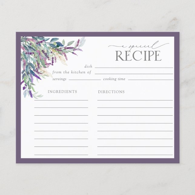 Papier Elégante Lavender Floral Fête des mariées Recette  (Devant)
