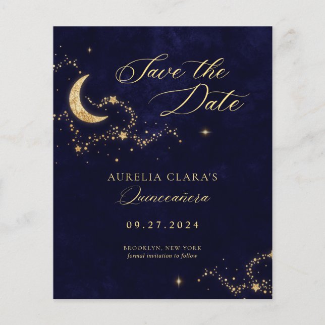 Papier Élégante nuit sous les étoiles Quinceañera (Devant)
