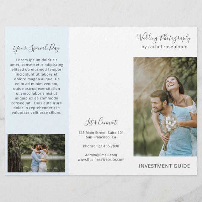 Papier Elégante Photographie Bleue Business Trifold Broch (Devant)