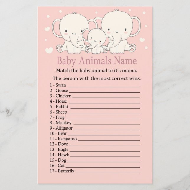 Papier Elephant Baby Animaux Nom Jeu (Devant)