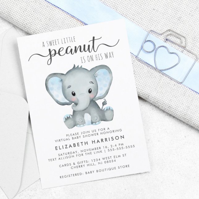 Papier Elephant Baby Boy Douche Virtuelle Budget Invitati (Créateur téléchargé)