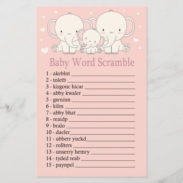 Papier Elephant Baby jeu de brouillage de mot (Devant)