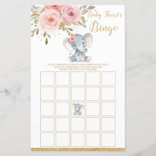 Papier Elephant Baby shower Bingo Activité de jeu Fille