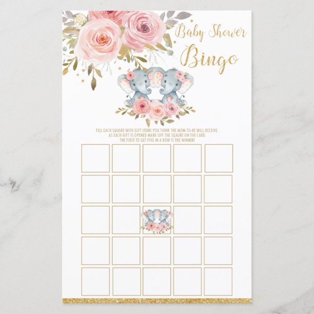 Papier Elephant Baby shower Bingo Activité de jeu Twin Gi (Devant)