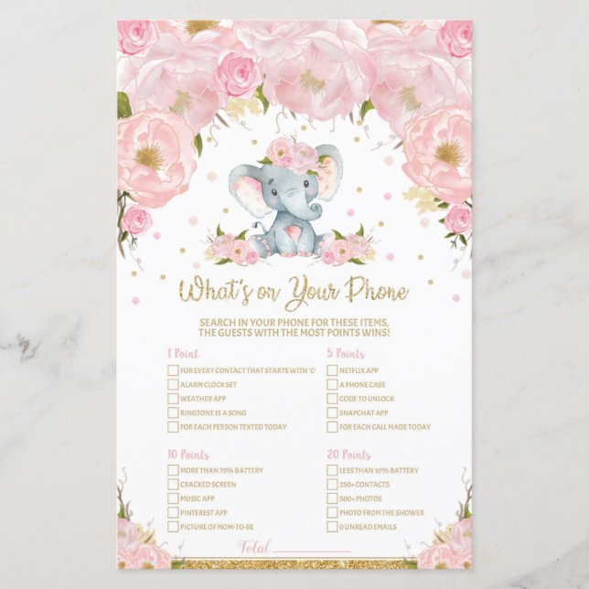 Papier Elephant Baby shower Ce qui est sur votre jeu de t (Devant)