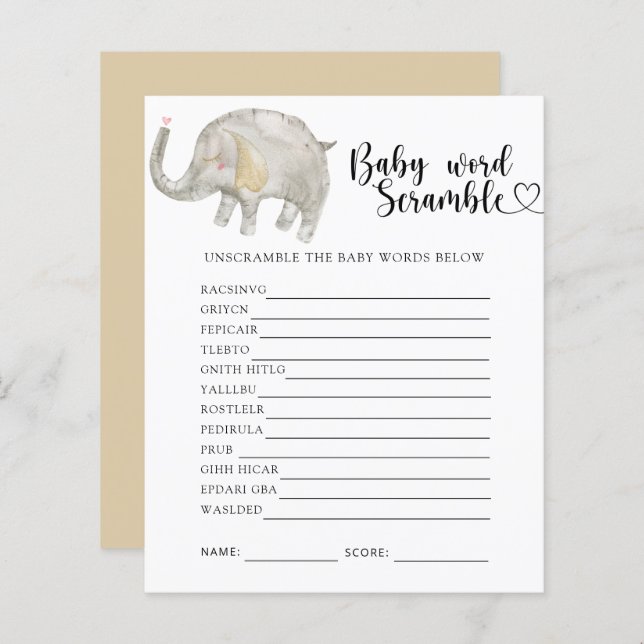 Papier Elephant - Baby Word Scramble Jeu (Devant / Derrière)