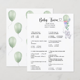 Papier Éléphant & Ballon -Bébé Quiz Jeu de Baby Shower