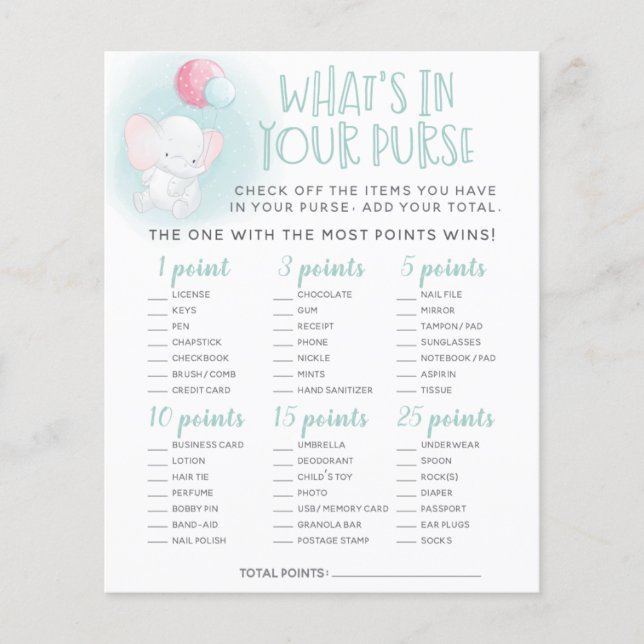 Papier Eléphant Ballons Baby shower Jeu de bourse (Devant)