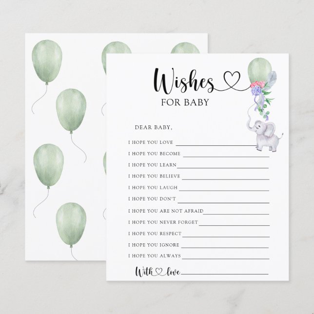 Papier Elephant & Balloon - Partie | voeux pour bébé (Devant / Derrière)