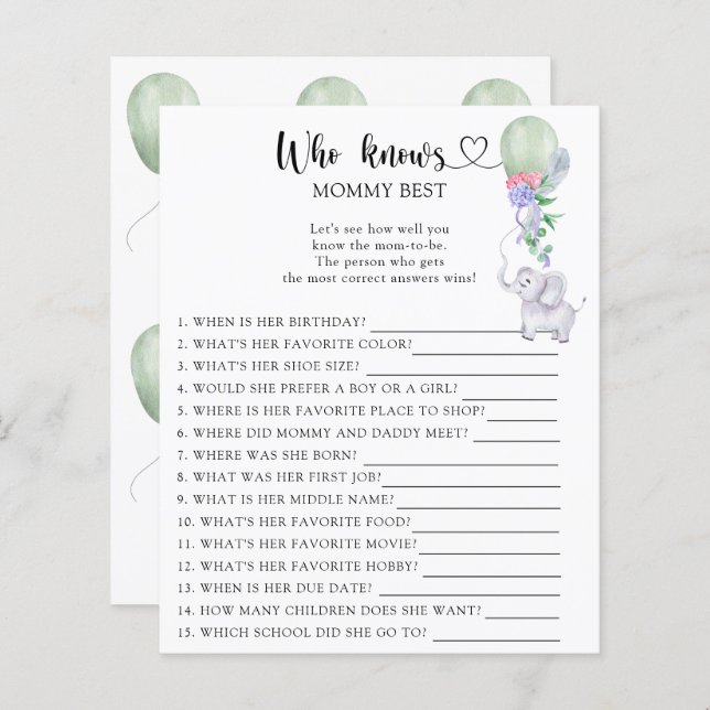 Papier Elephant & Balloon - Qui connaît maman mieux (Devant / Derrière)