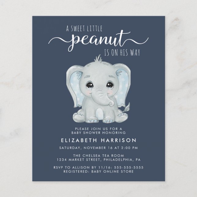 Papier Eléphant Bleu Bébé garçon douche Invitation (Devant)