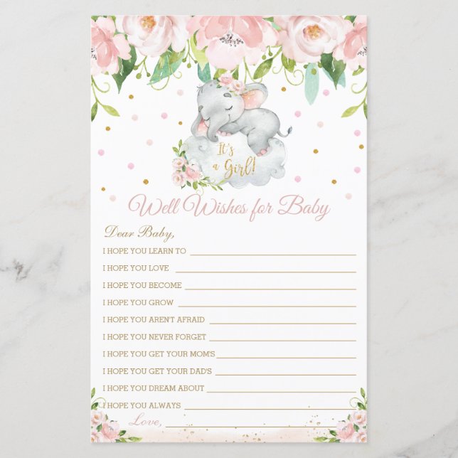 Papier Elephant Blush Floral Wives for Baby Card (Devant)