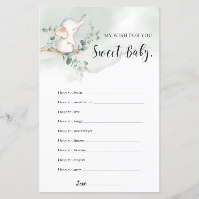 Papier Elephant boho verdure des voeux pour le jeu bébé (Devant)