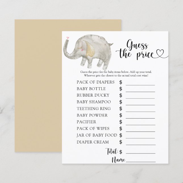 Papier Éléphant Devinez le prix ! Jeu (Devant / Derrière)