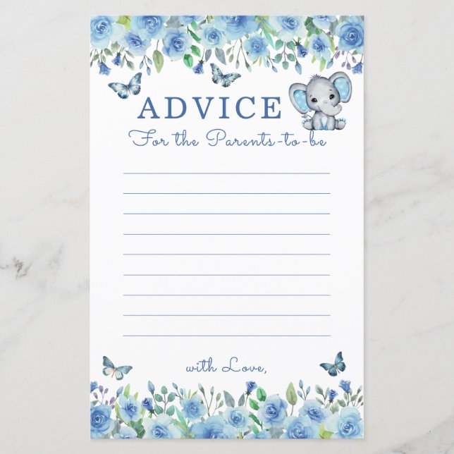 Papier Elephant Dusty Baby shower bleu Conseils pour les  (Devant)