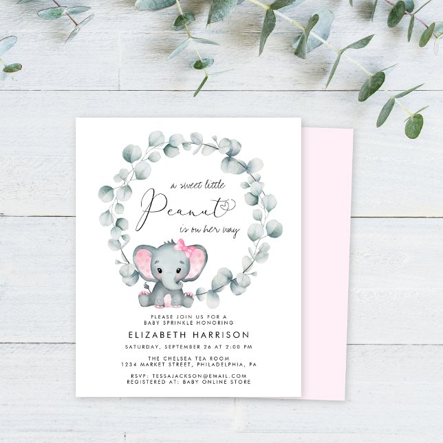Papier Elephant Eucalyptus Girl Baby Sprinkl Invitation (Créateur téléchargé)