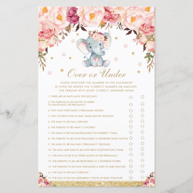 Papier Eléphant floral Rose roux au-dessus ou en dessous  (Devant)