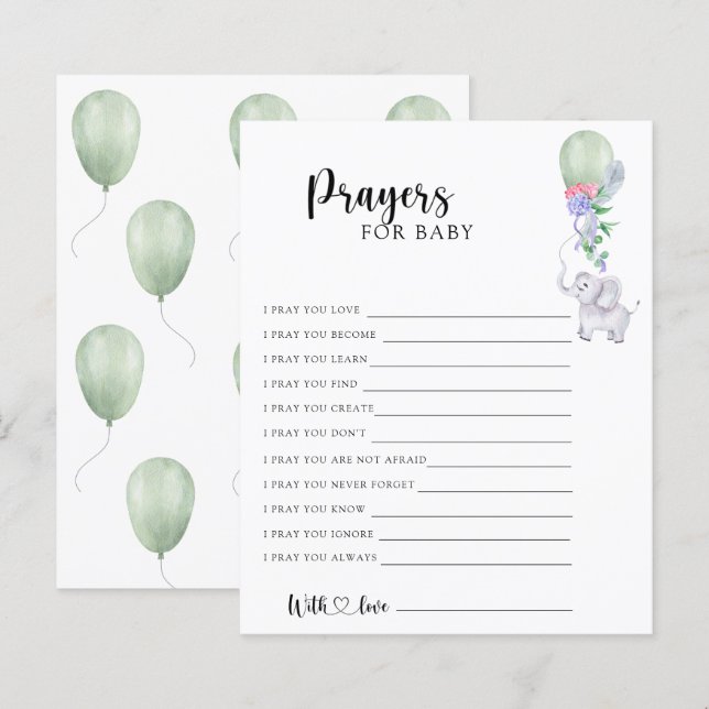 Papier Elephant - Partie | prières pour bébé (Devant / Derrière)