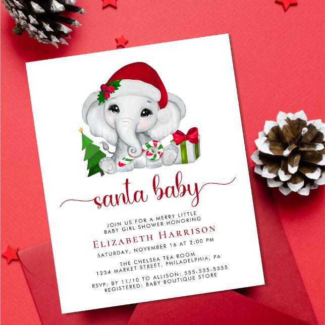 Papier Elephant Père Noël Baby Girl Shower Invitation (Créateur téléchargé)