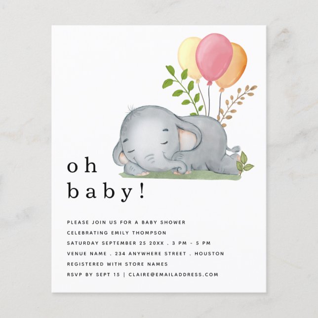 PAPIER | Elephant Pink Girl Babydusche Einladung (Vorne)