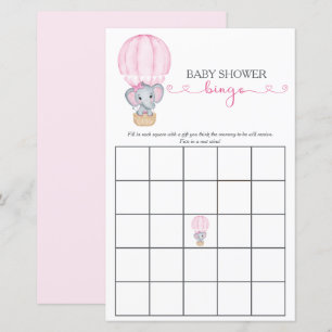 Papier Eléphant rose Bébé Fille Douche Bingo Jeu