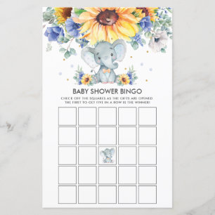 Papier Elephant Sunflower Blue Baby shower Bingo Jeu