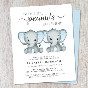 Papier Elephant Twin Baby Boys Douche Budget Invitation