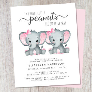 Papier Elephant Twin Baby Girls Douche Budget Invitation