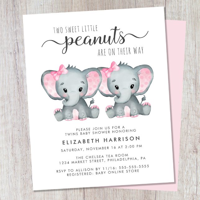 Papier Elephant Twin Baby Girls Douche Budget Invitation (Créateur téléchargé)