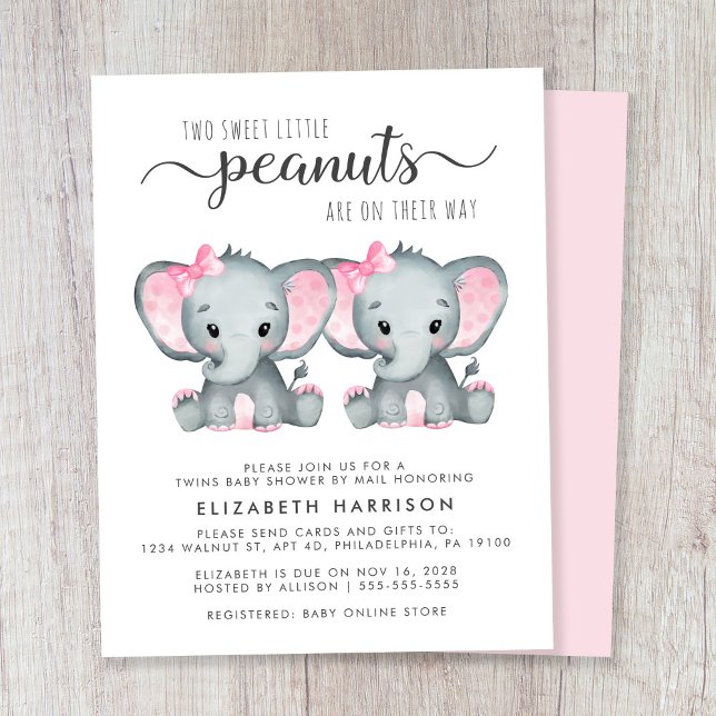 Papier Eléphant Twin Baby Girls Douche Par Mail Invitatio (Créateur téléchargé)