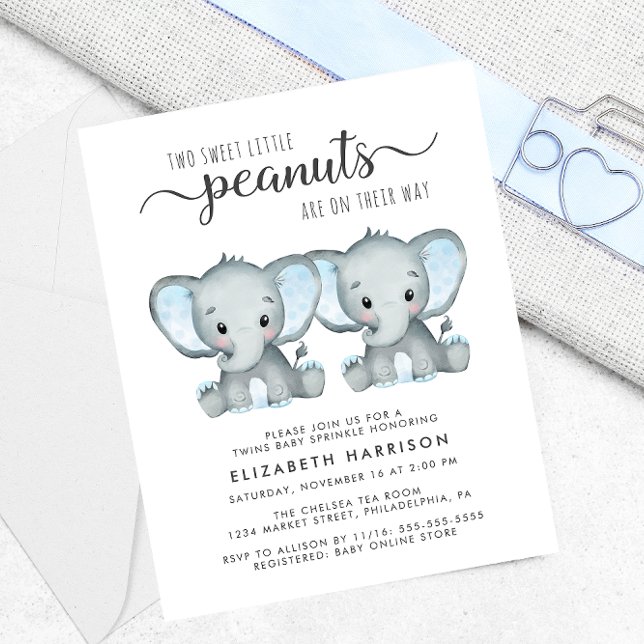Papier Elephant Twin Boys Baby Sprinkle Budget Invitation (Créateur téléchargé)