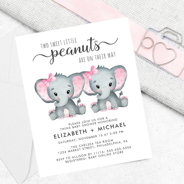 Papier Elephant Twin Girls Baby Couples Douche Invitation (Créateur téléchargé)